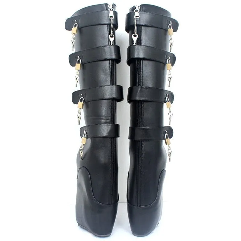 White Frontless Unisex Bondage Knee Length Ballet Platform Boots