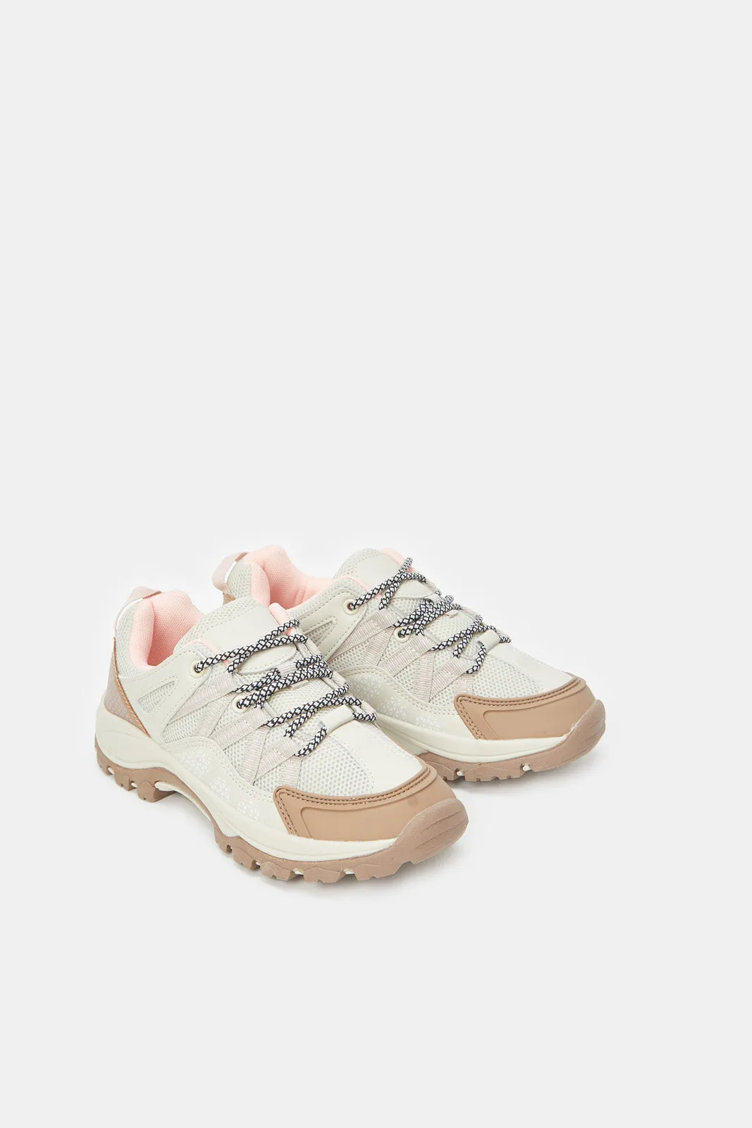 Women Beige Lace Up Hiking Sneakers