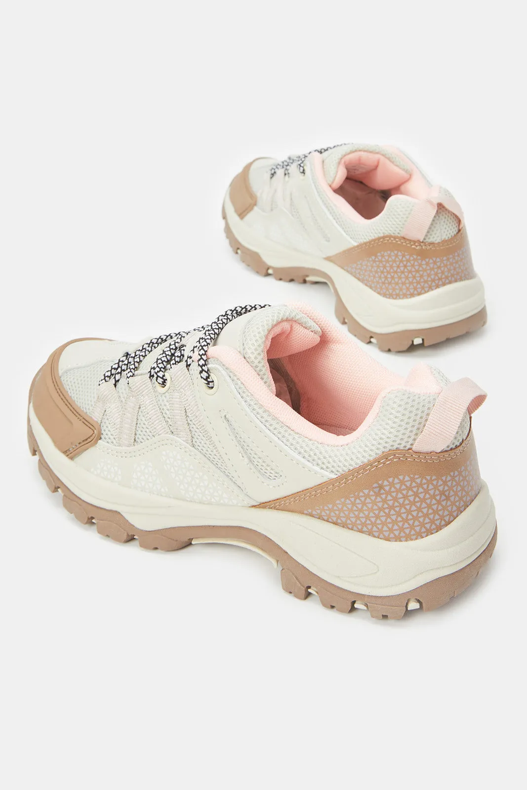 Women Beige Lace Up Hiking Sneakers