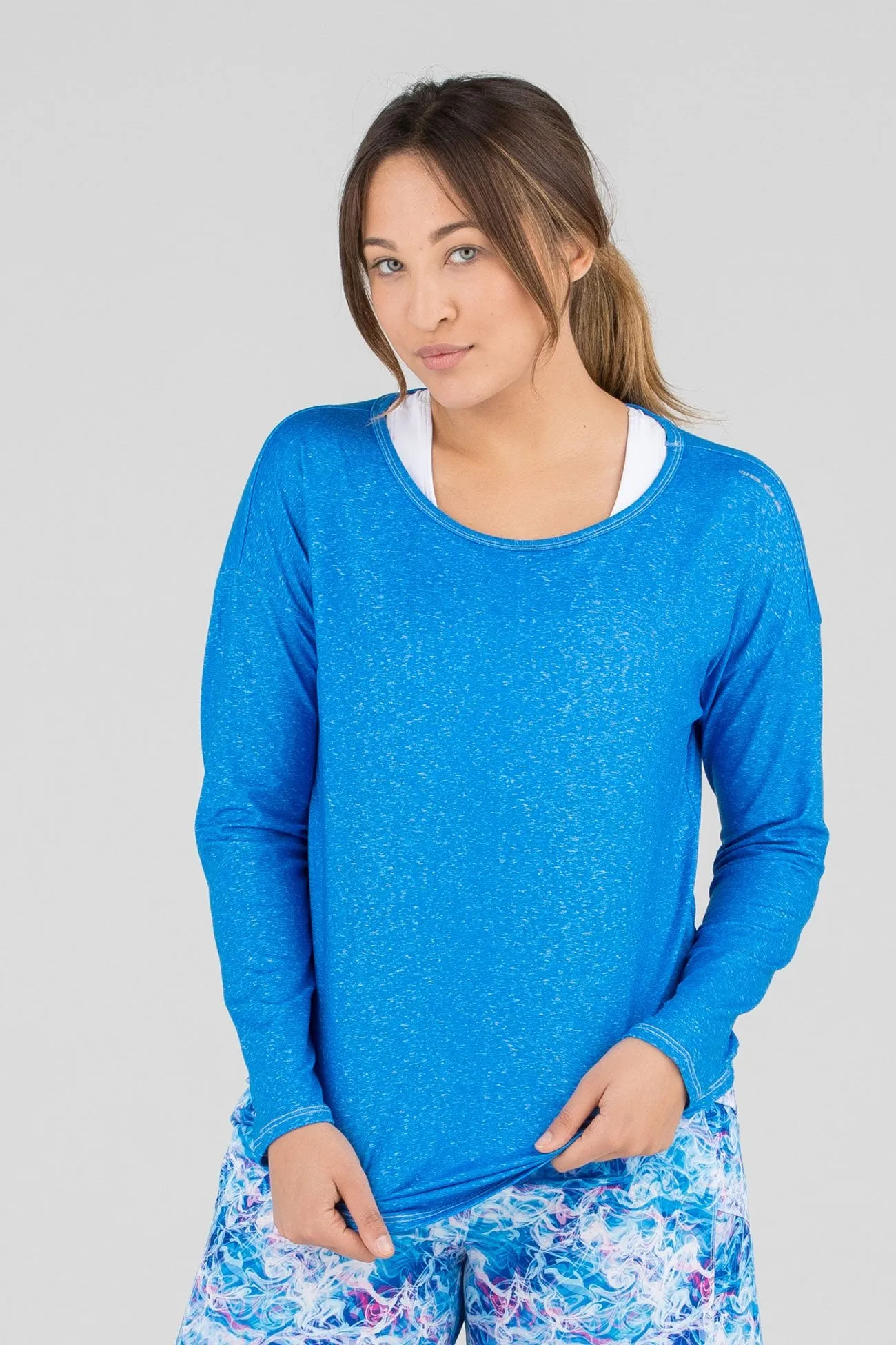 Women's Printed Hypersoft L/S Running Shirt - Cypher Blue