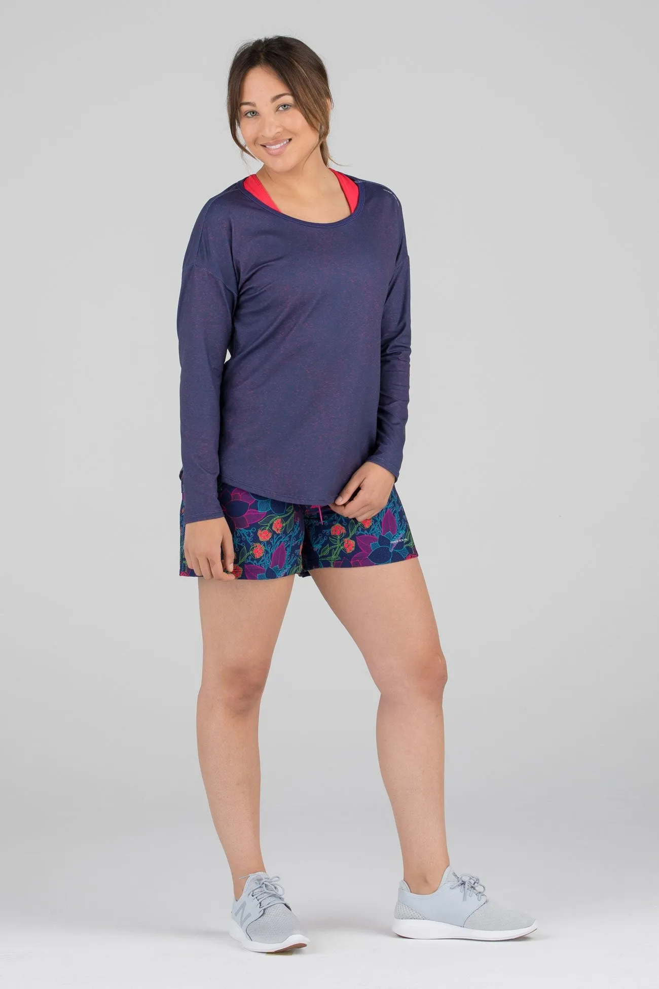 Women's Printed Hypersoft L/S Running Shirt - Cypher Navy/Red