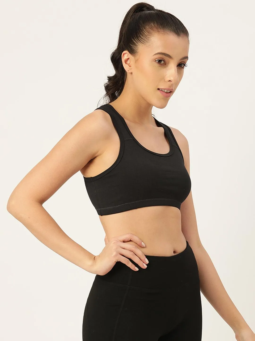 Women's Solid Non-Padded Sports Bra | SPB-4101-BLK-1 |