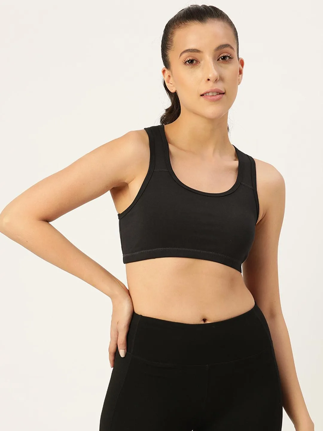 Women's Solid Non-Padded Sports Bra | SPB-4101-BLK-1 |