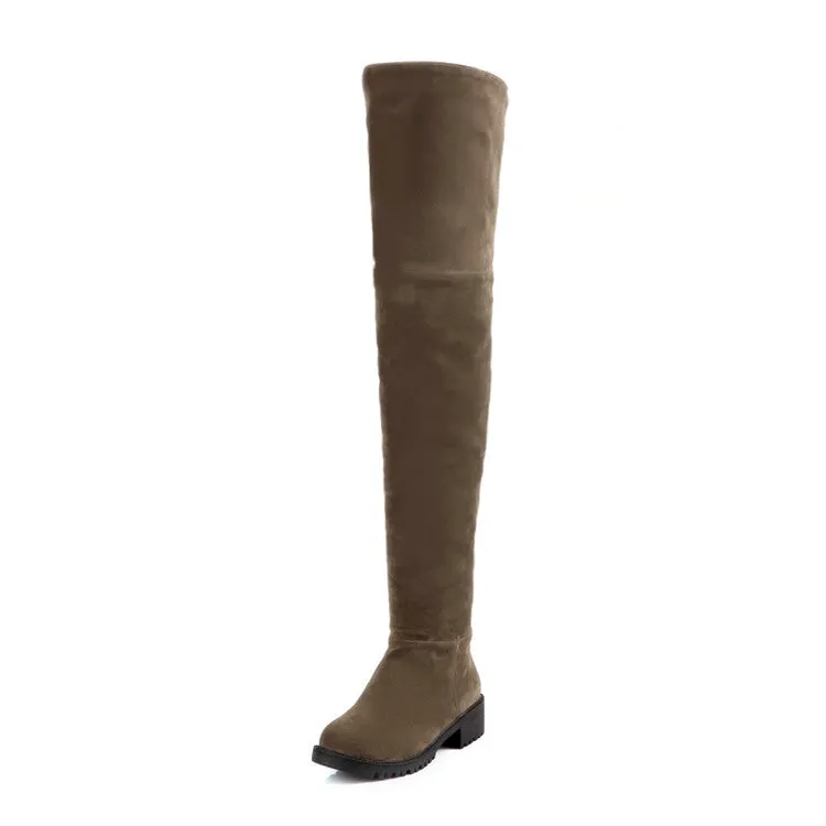 Women's Suede Low Heels Knee High Boots