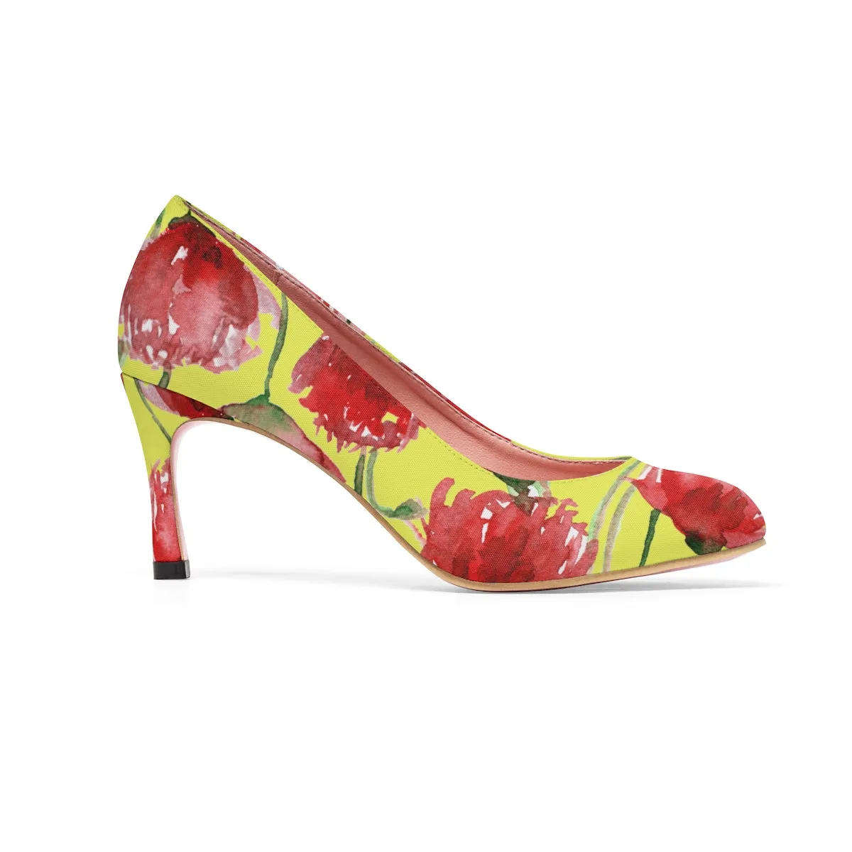 Yellow Cheerful Red Poppy Flower Floral Print Women's 3" High Heels (US Size 5-11)