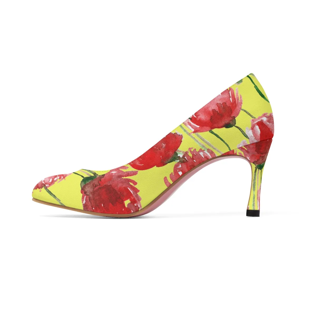 Yellow Cheerful Red Poppy Flower Floral Print Women's 3" High Heels (US Size 5-11)