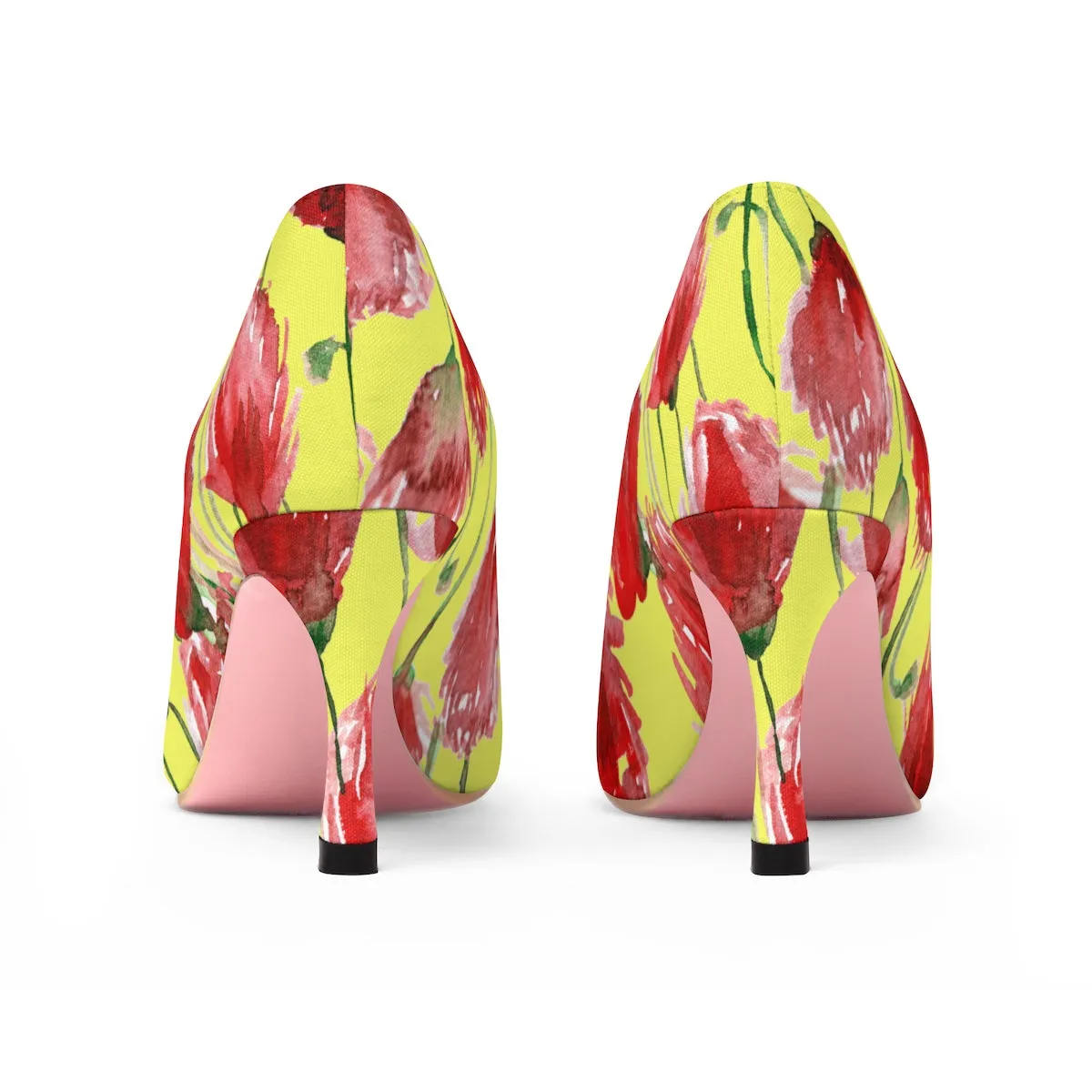 Yellow Cheerful Red Poppy Flower Floral Print Women's 3" High Heels (US Size 5-11)