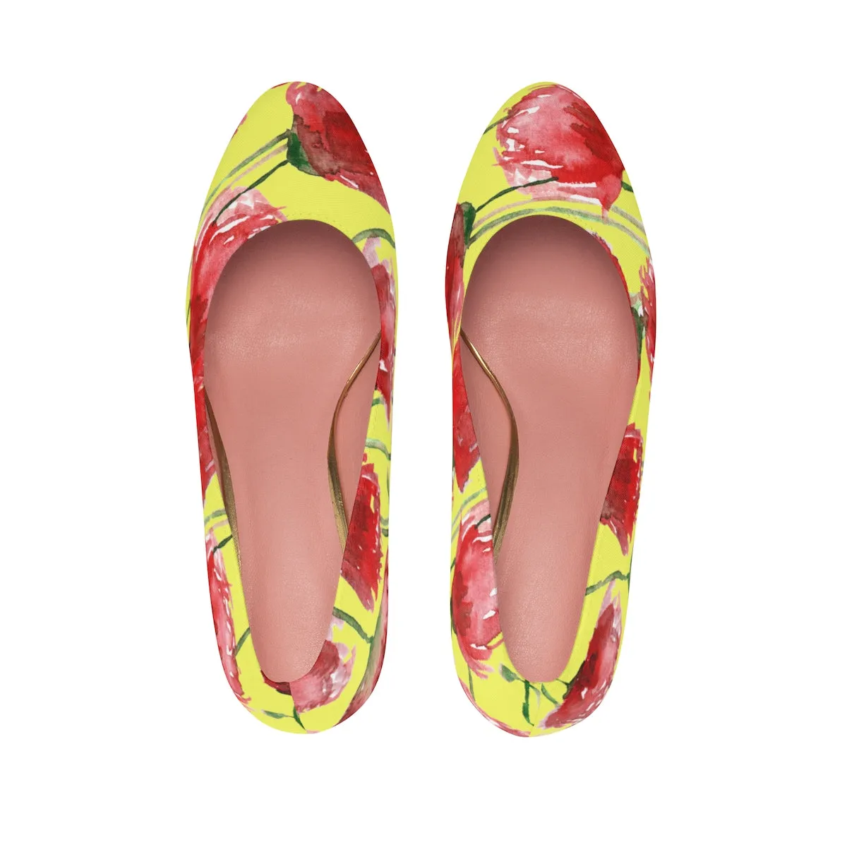 Yellow Cheerful Red Poppy Flower Floral Print Women's 3" High Heels (US Size 5-11)